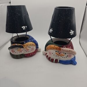 Snowman Tealight Candle Holders Set of 2 | Christmas Winter Decor
